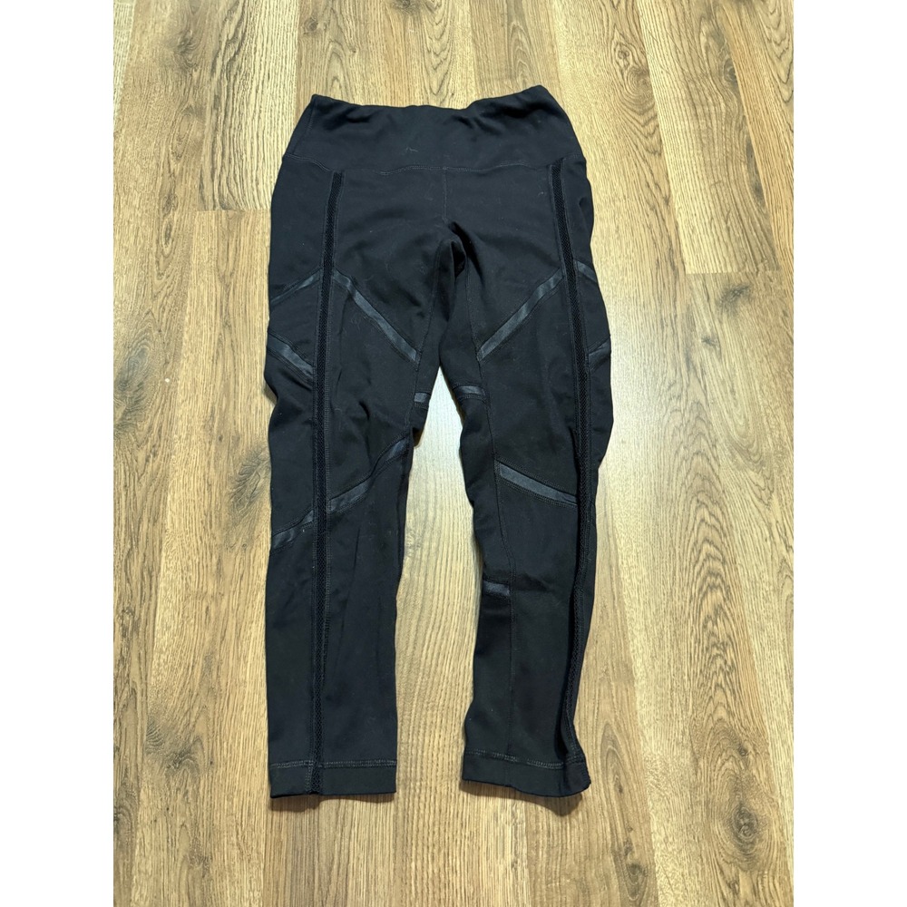 Yogalicious PantsWomen Size XS Black Leggings Moto Style High Waist Mesh Panel